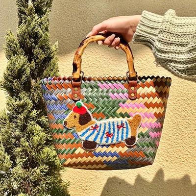 Dachshund Rattan Handbag: Handmade Woven Tote for Vegetables, Lunch, Souvenirs & Sundries