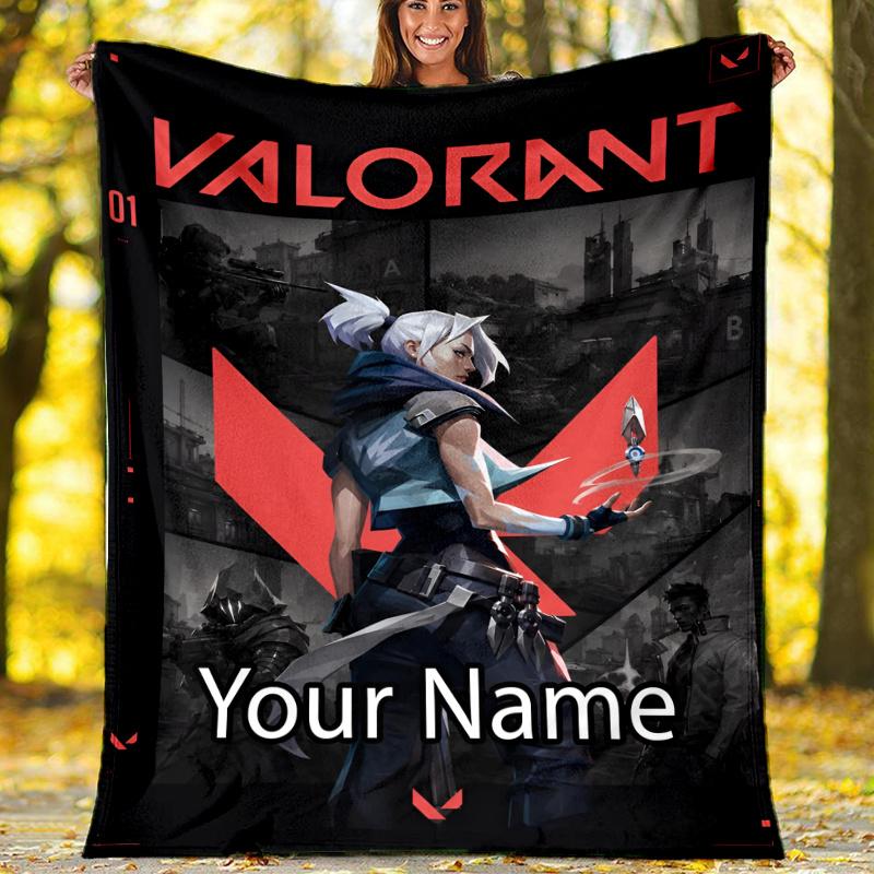 Custom Name Valorant Theme Printed Blanket - Perfect for Couch, Bed, Travel & Outdoor Use | Machine Washable, Cozy & Durable.