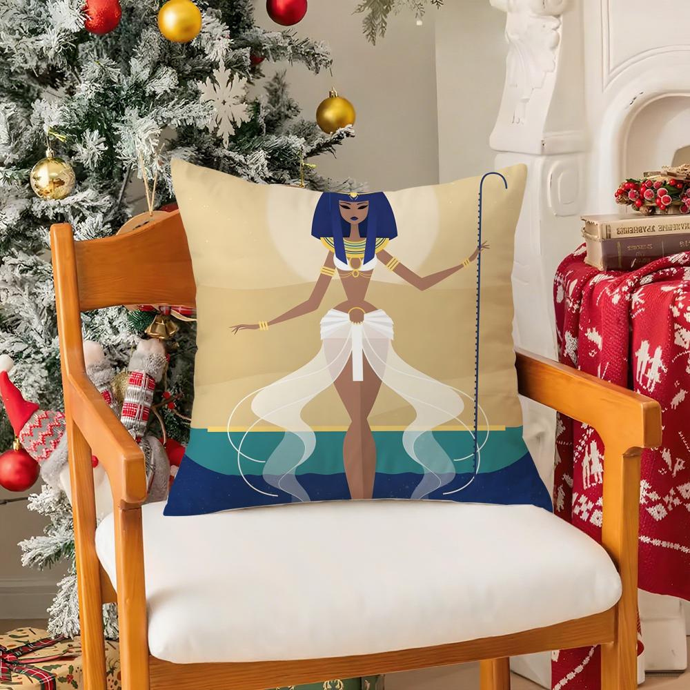 Ancient Egyptian Art Pillow Case Silky Short Plush with Invisible Zipper Dustproof Sofa Cushion Cover for Home Decor