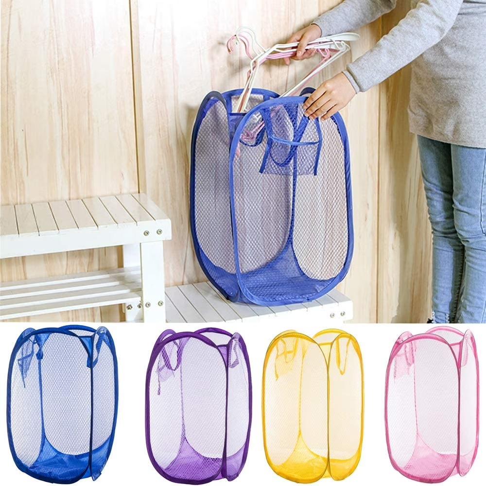 4 Pack Collapsible Laundry Basket - Foldable Portable Mesh Dirty Clothes Basket for Bedroom/Kids Room/College Dormitory and Travel B
