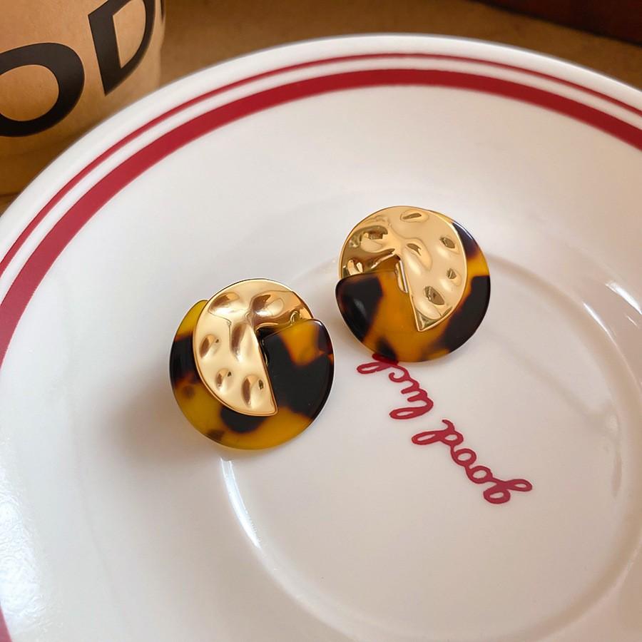 Silver Needle Retro Resin Geometric Round Oval Pendant Earrings Maillard Style Stud Earrings Niche Design Earrings Women