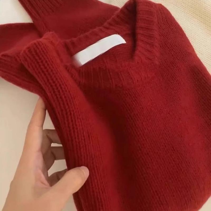 Premium Weihnachts-Neuheit roter Pullover Damen Herbst und Winter Waschbärfleece weich wachsartig unterer Boden gestrickter Pullover mit Oberteil innen