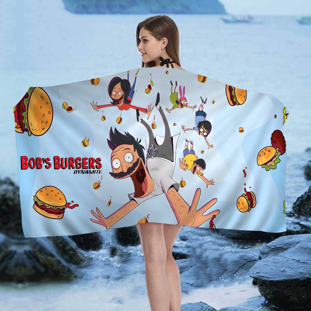 Funny Art Cartoon B-Bobs B-Burgers Bath Towel Microfiber Soft Water Breathable For Girl Kids Decorative Cartoon Beach Towel