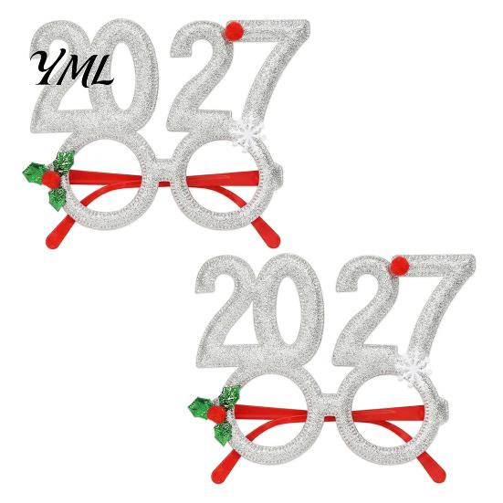 Colorful Festive Glasses for Parties 2 Pcs 2027 New Year Eyeglasses, Plastic Glitter Number Glass Frame, Happy Party Decorations Shiny Unisex Headband