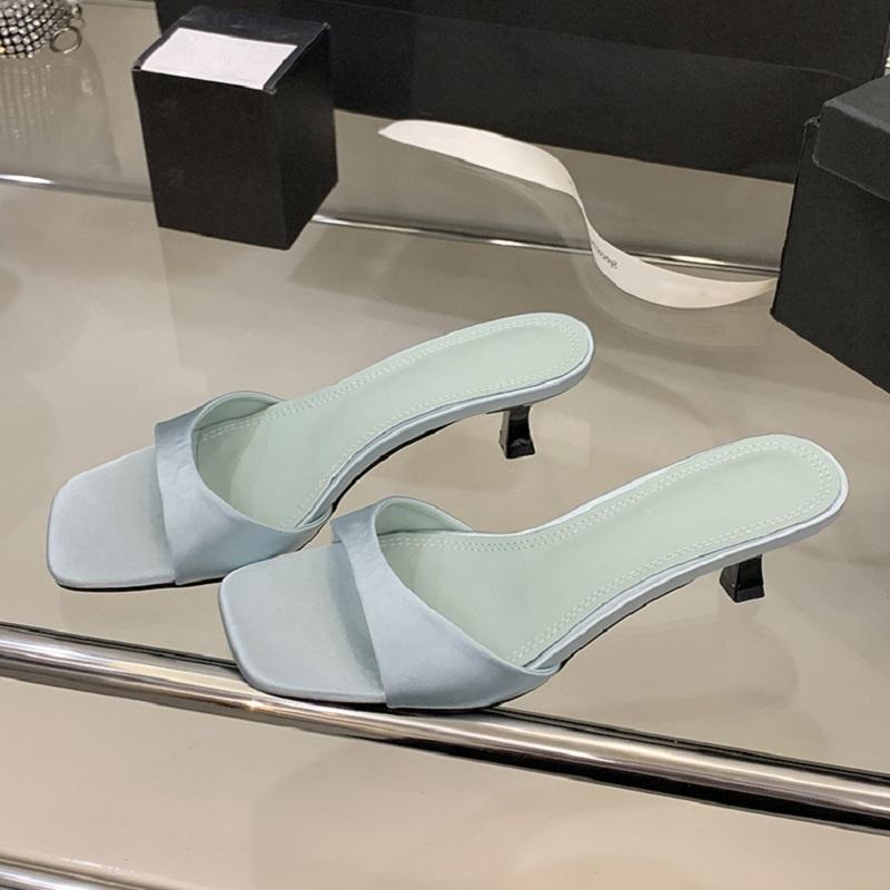 

Fashion Eilyken Summer Fashion Open Toe Silk Women Slipper Slip On Elegant Thin Low Heel Dress Ladies Slides Shoes Zapatillas De Mujer 35