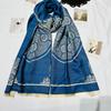 Chinese Style Blue and White Porcelain Pattern Shawl for Women in Autumn and Winter Versatile Double Sided Elegant Air Conditioning Shawl Warm Scarf