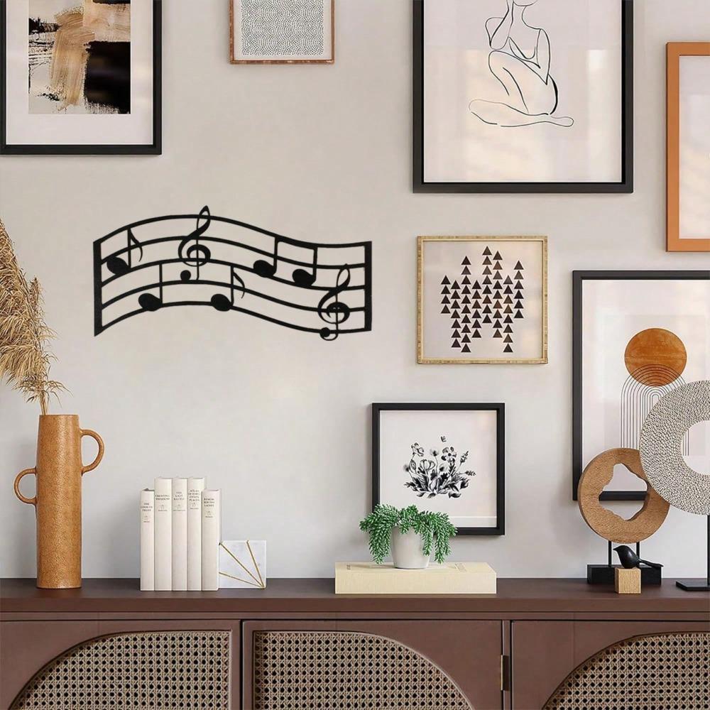 1PC Black Treble Clef Glossy Wooden Wall Art Music Notes Decor Sign