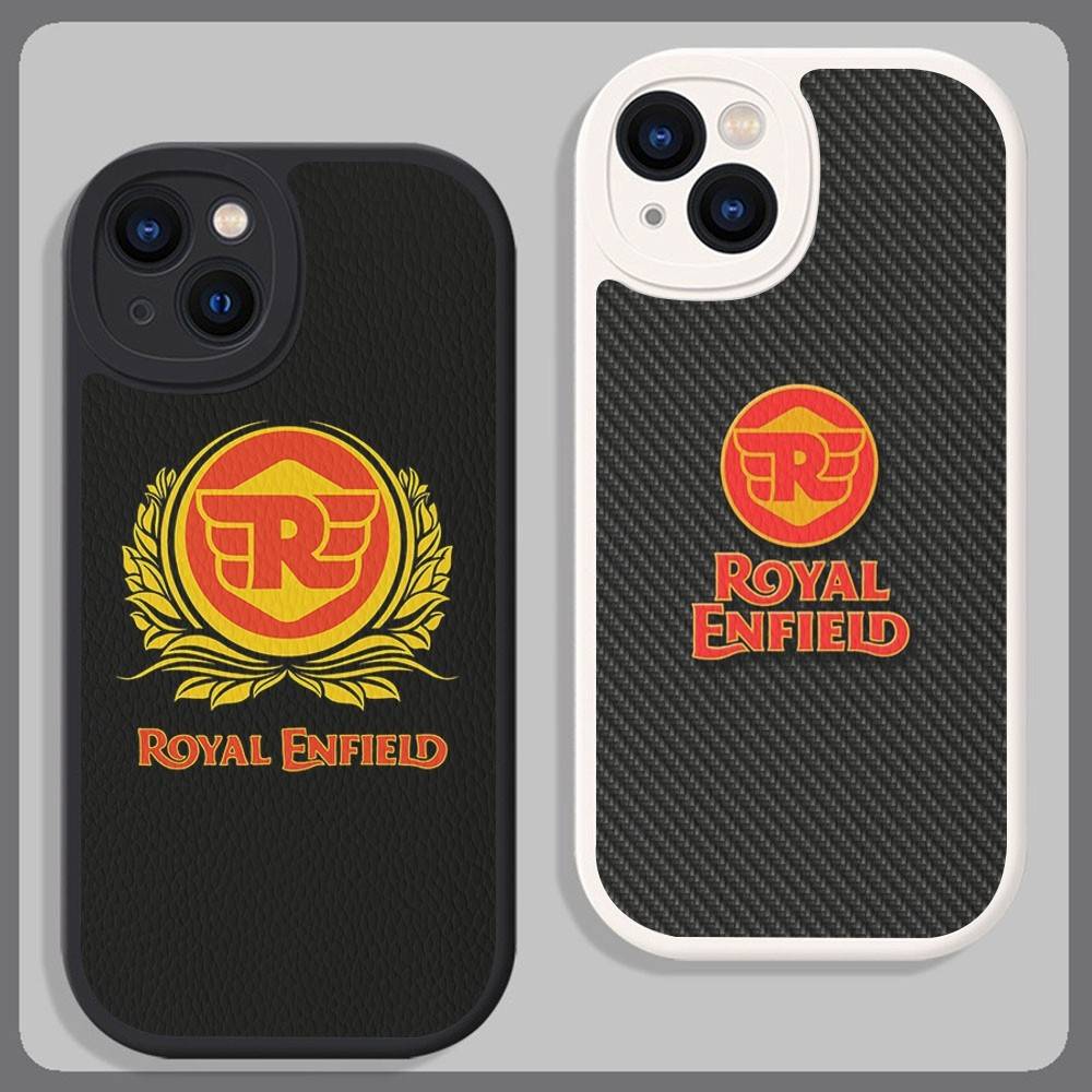 R-ROYALS E-ENFIELDS Logo Leather Phone Case For iphone 16 15 14 Plus 13 12 11 Pro Max Case