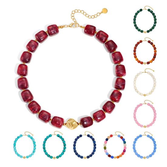 Koralikowy Gruby Naszyjnik Kwadratowe Koraliki Żywiczne Krótki Naszyjnik Bohemian Moda Gruby Choker dla Kobiet Święto Impreza Plażowa Wakacje