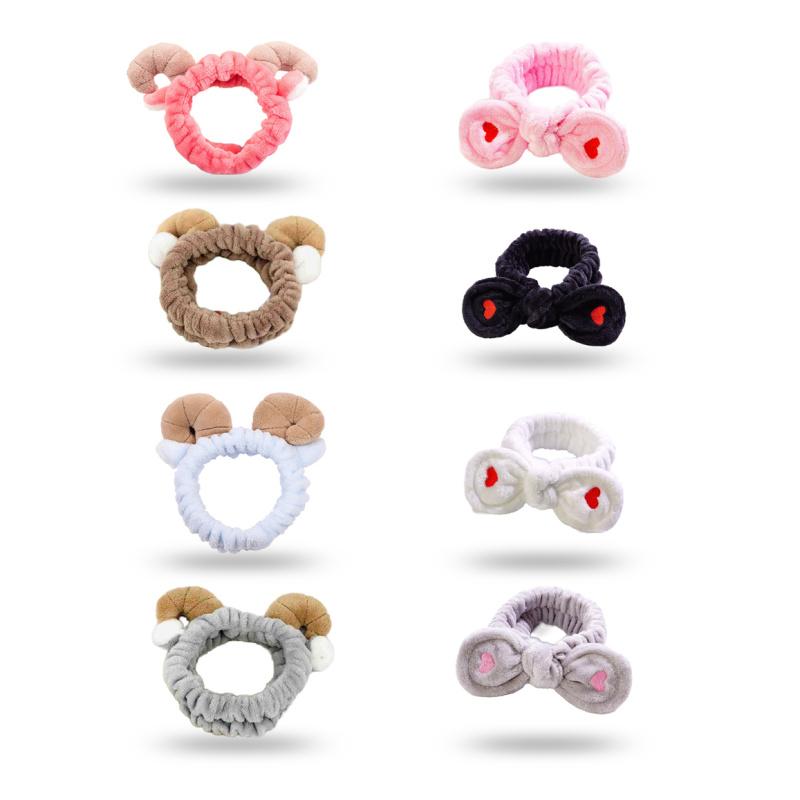 

2 шт., повязка на голову для макияжа для женщин и девочек, повязка на голову с милыми животными и ушами, повязка на голову для мытья лица, плюшевая повязка на голову