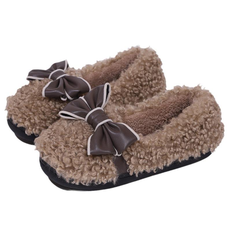 Hot-selling versatile bow bag and fluffy cotton slippers winter indoor comfortable women's warm and non-slip cotton shoes