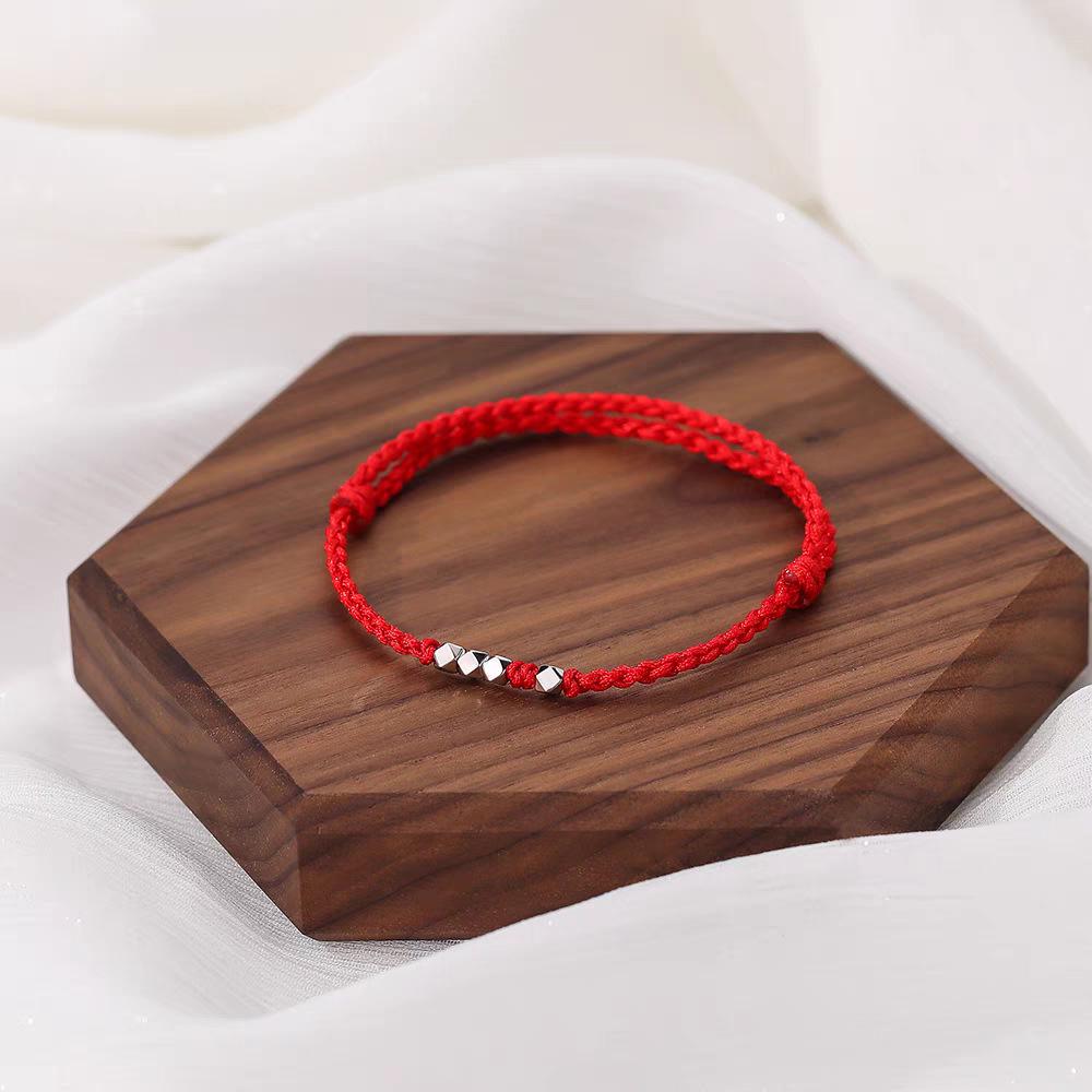 S925 Sterling Silver Couple Bracelets: Handmade Red Rope, Retro Chinese Style, Simple Design for Men and Women, One Pair