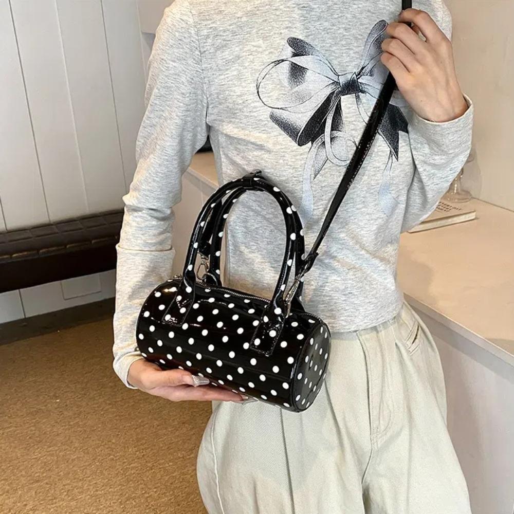 Fashion Handbag Shoulder Bag PU Leather Barrel Shape Tote Bag Polka Dot Crossbody Bag Women