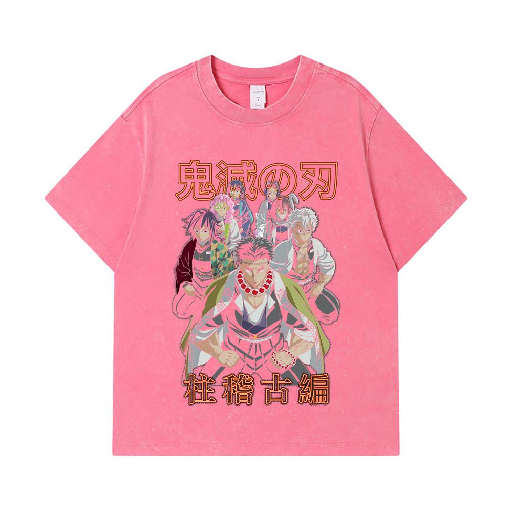 275 GSM Washed T-shirts 100% Cotton Demon Slayer V22 Hashiras Print Unisex Heavy Cotton T Shirt