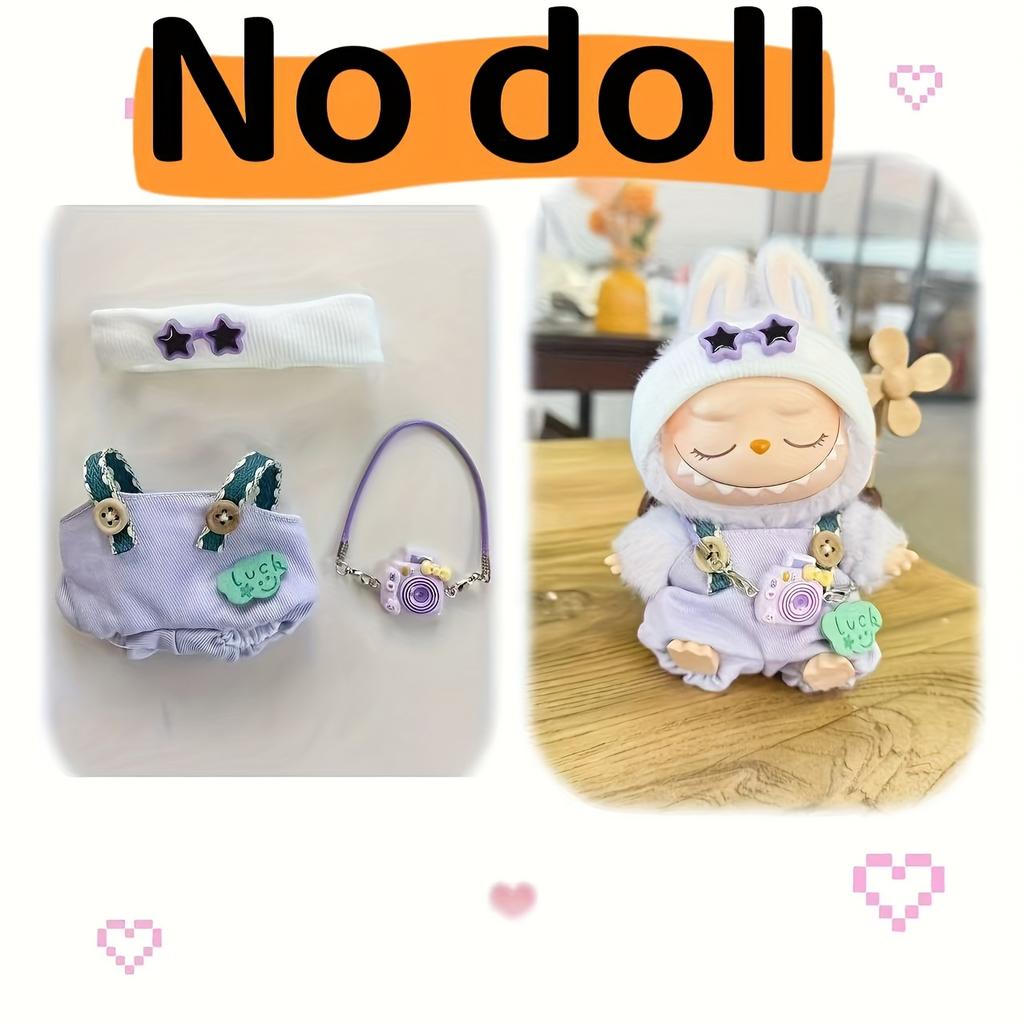 New 2025 Labubu First and Second Generation Doll Accessories Trendy Playwear Starry Eye Suspender Pants Hat Set Doll Accessories Changeable Cute