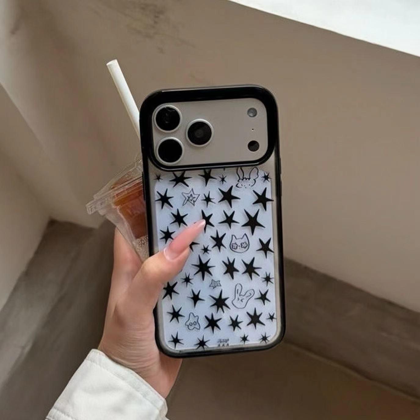 

Line Star Little Rabbit Black Frame Phone Case for Apple 17/16Pro/15/14/13 - Large Hole Design, Personalized for 17ProMax Apple 13 Mini