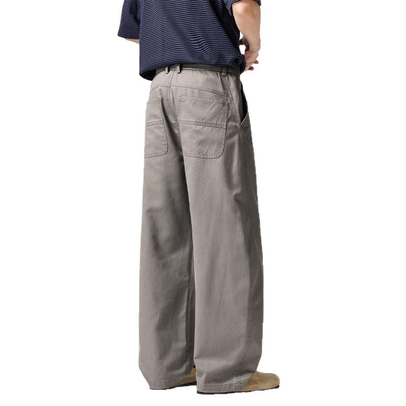 Lyocell Tencel Men's Solid Color Casual Pants High Waist Loose Wide Leg Straight Pants Lazy Style Versatile Trousers