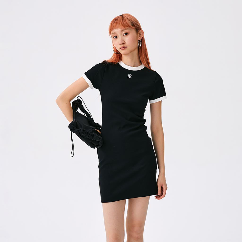 New MLB New York Yankees Basic Collection SS25 Short Sleeved Dress Women's Black 3FOPB0453-50BKS