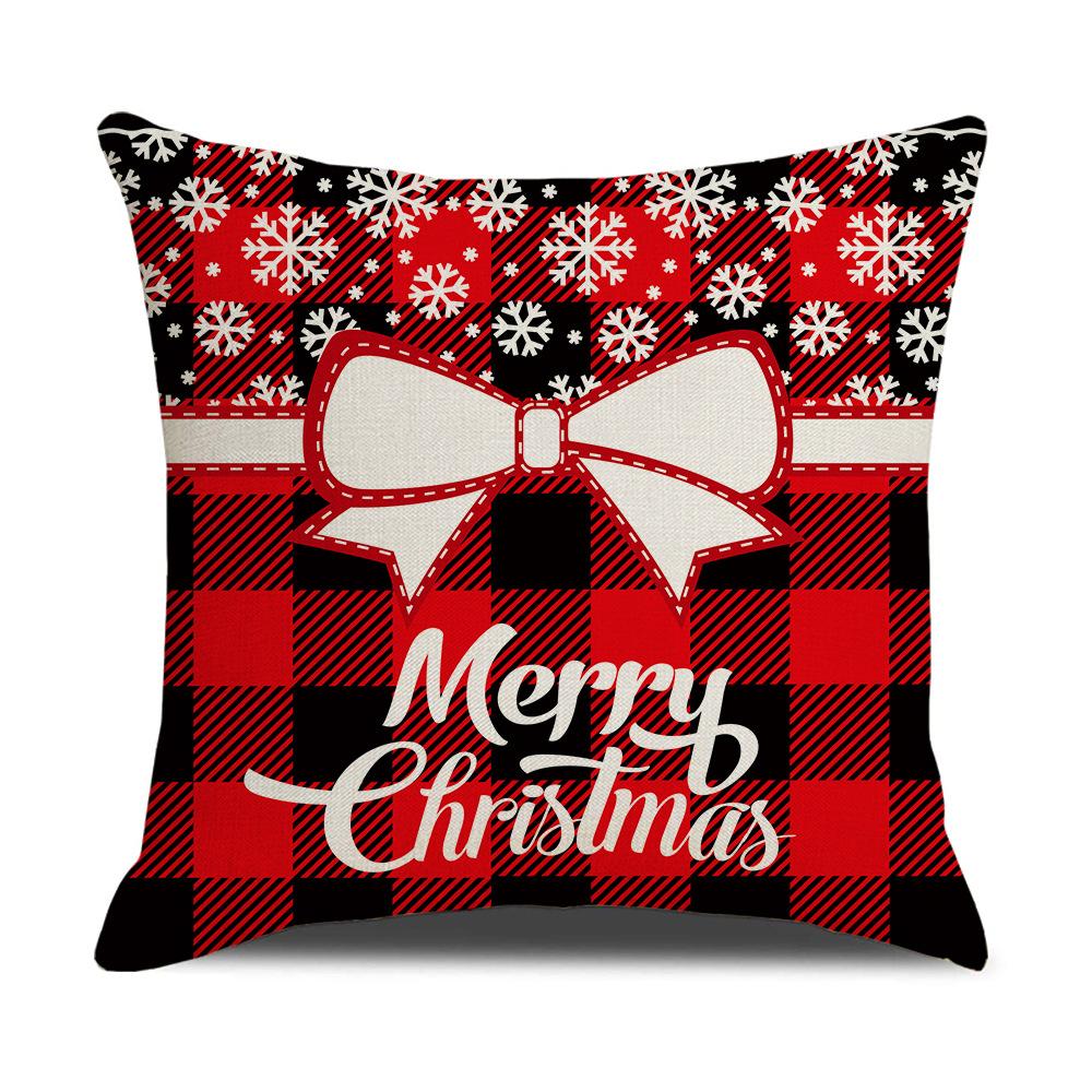 Home Furnishings Cartoon Christmas Pillow Cover Nordic Plaid Linen Cushion Cover Sofa Cushion