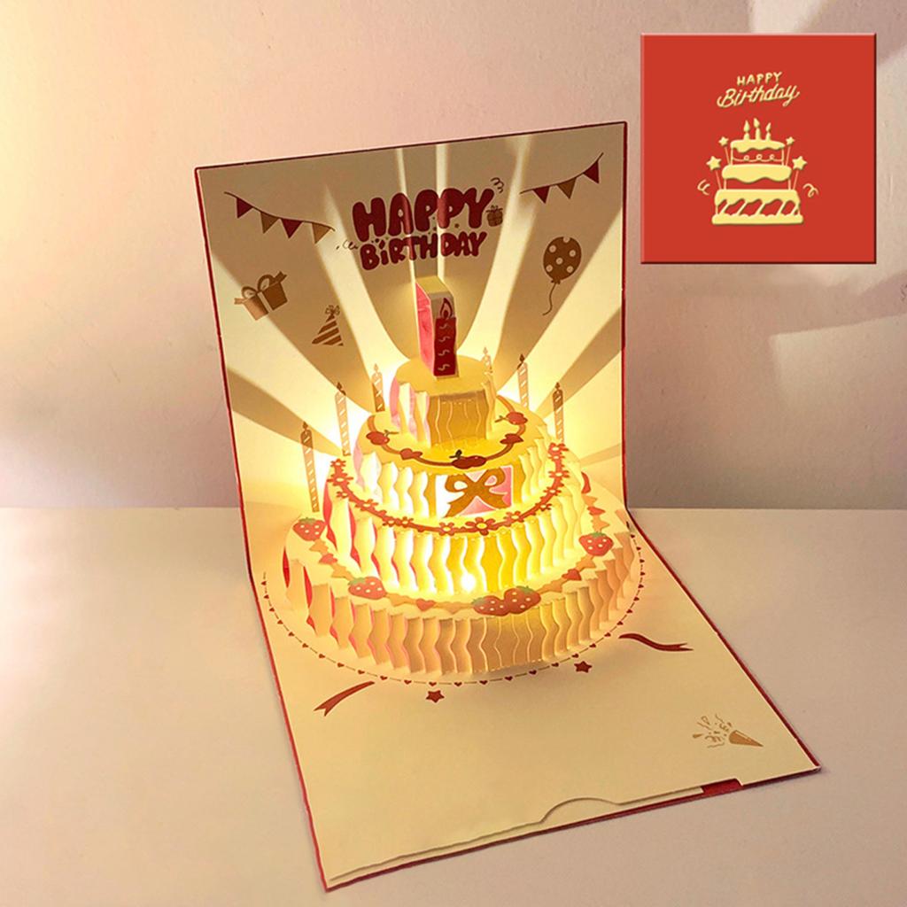 Yousheng 3D-Geburtstagskarte, Pop-Up-Grußkarte mit Musiklichtern, Happy Birthday-Karte mit Kuchen für Frauen, Männer, Kinder, Freunde