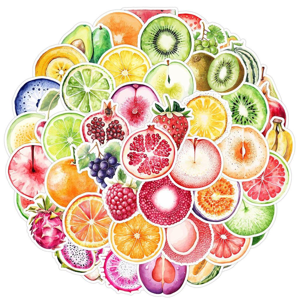 50/100 Cute Watercolor Fruit & Vegetable Doodle Stickers: Waterproof Decor for Bottles & Computers
