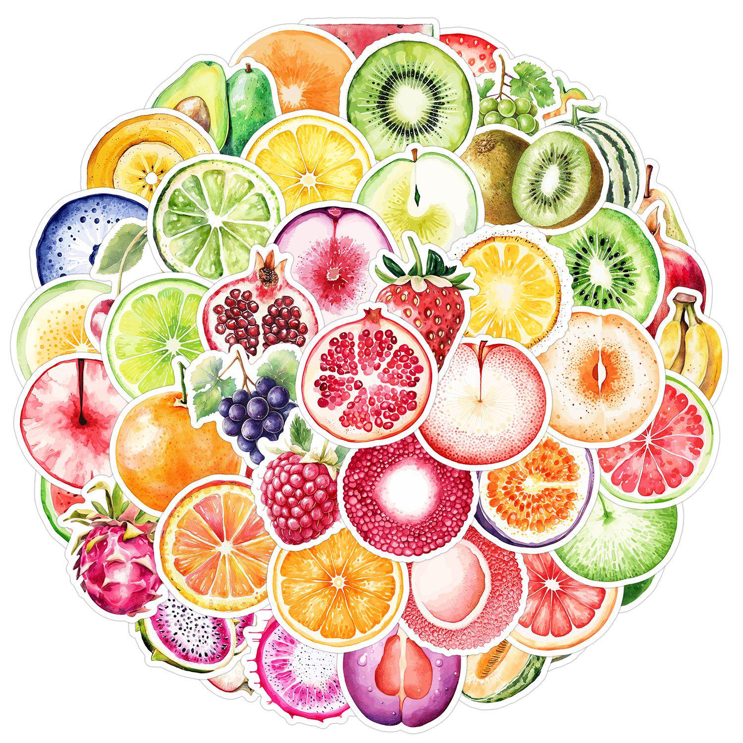 50/100 Cute Watercolor Fruit & Vegetable Doodle Stickers: Waterproof Decor for Bottles & Computers