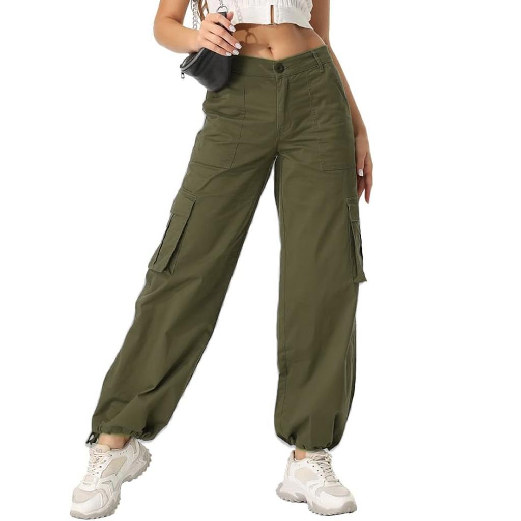 Women's Wide-leg, High-waisted, Multi-pocket, Loose-fitting Straight-leg Cargo Trousers