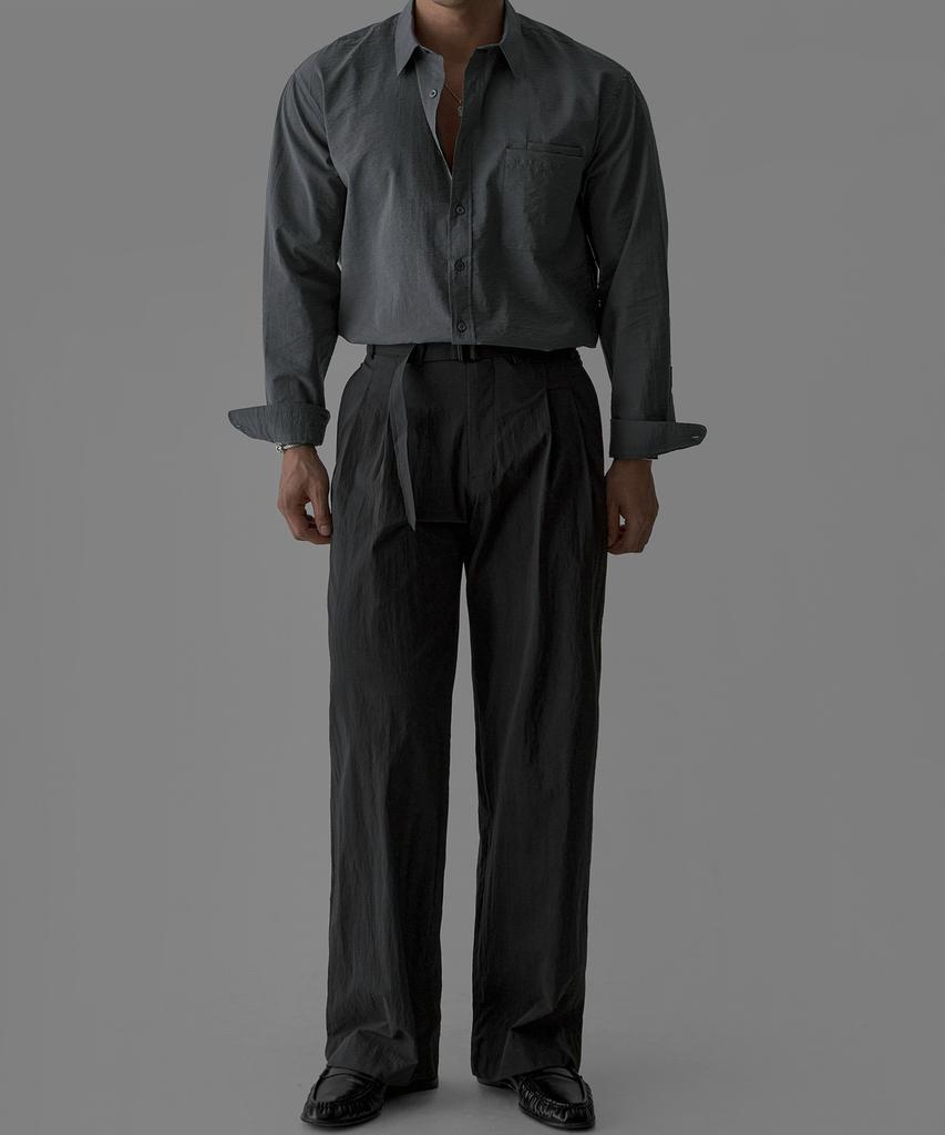 Baulopeulodeogteu Aerie Belted Double-Pleat Pants [Charcoal]