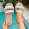 Ciabatte Bohemian a Fondo Piatto Taglie Forti a Fascia Singola per Donna, Calzature da Spiaggia Stile Etnico, Ciabatte a Bocca di Pesce per Uso Esterno
