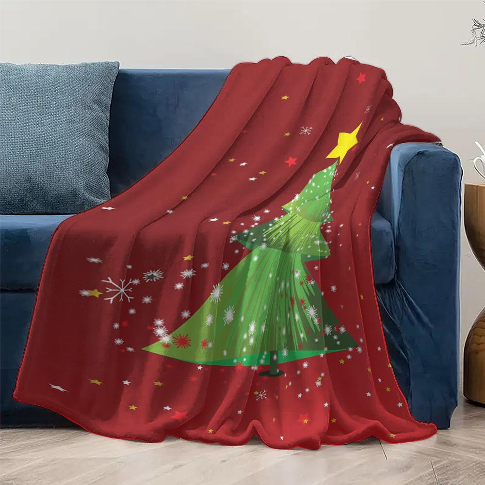 Tuniu Plush Cozy Throw Blanket with Christmas Tree Print for Sofa Bed Bedroom Home Decoration