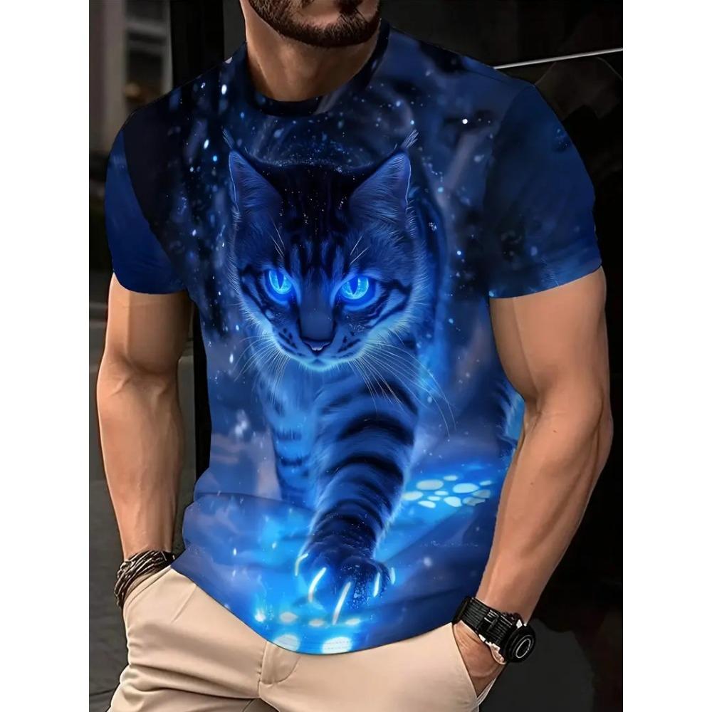 T-Shirts for Kids Funny Cat Print Summer Casual O-Neck Short Sleeve Tee Tops Fashion Breathable Pullover Street Children's Clothing