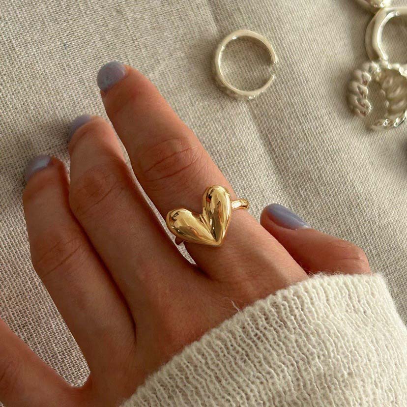 Silver Color Simple Heart Rings for Women Fashion Geometric Vintage Handmade Irregular Love Fingers Ring Sweet OL Jewelry Gifts