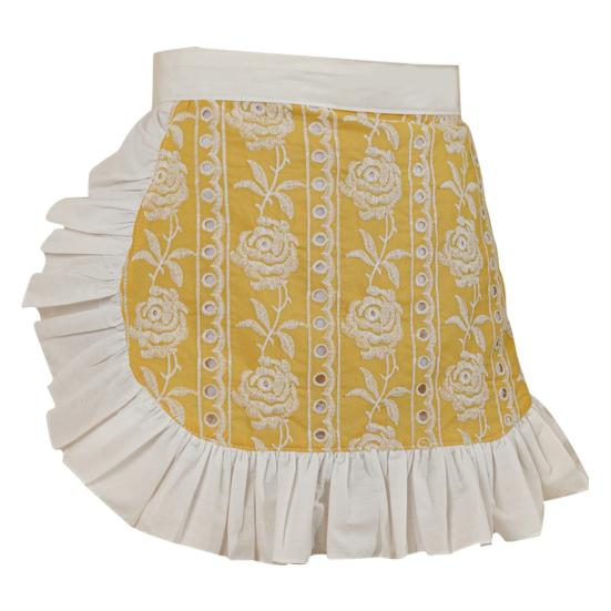 Cotton Half Apron with Daisy Print & Lace Hem Breathable Adjustable