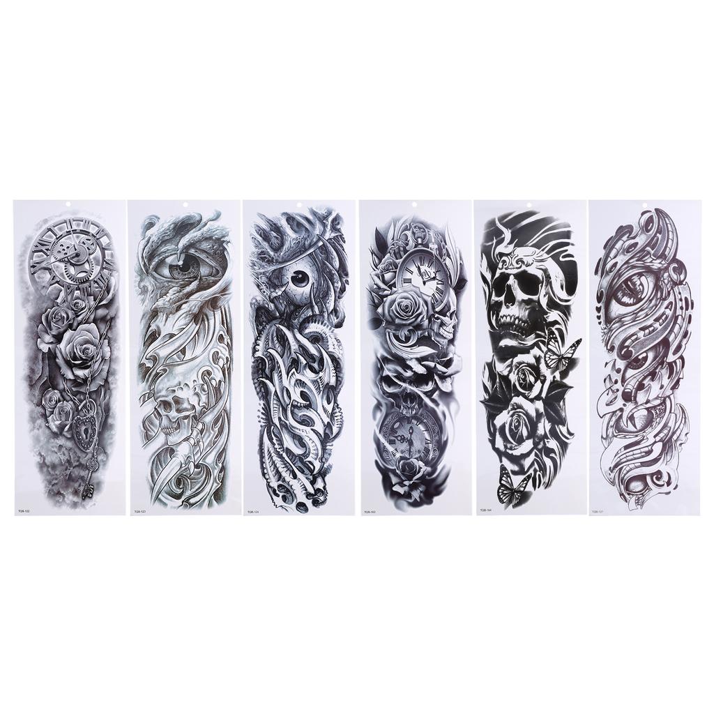 6pcs Full Arm Tattoo Sticker Temporary Waterproof Fake Tattoos Stickers for Women Men