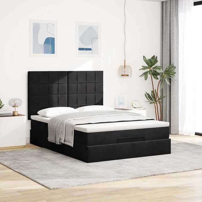 VidaXL Ottoman Bed Frame with Mattress Black 140x200 Cm Velvet, Bed Frame, Upholstered Bed Frame, Ottoman Bed Frame 3313477