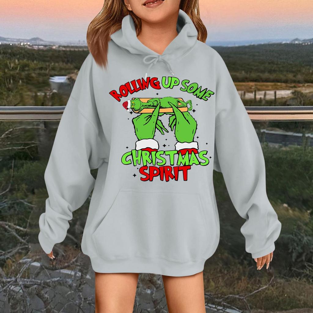 Children's Fashionable Casual Long-sleeved Loose Christmas Print Pullover Hooded Sweatshirt