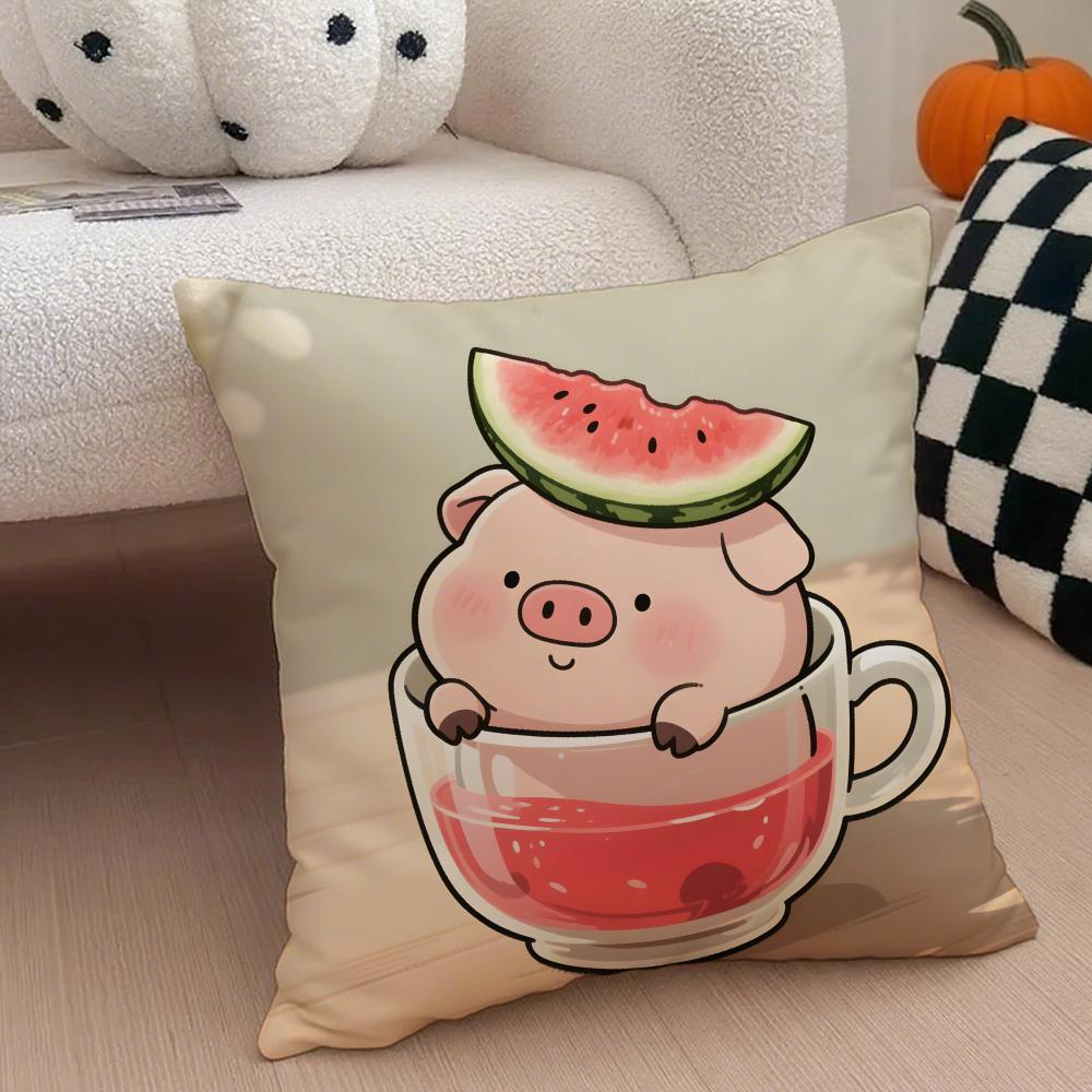Cute Pig Summer Surprise Cushion Cover Throw Pillow Cover Hidden Button Durable Polyester Chair Cushion