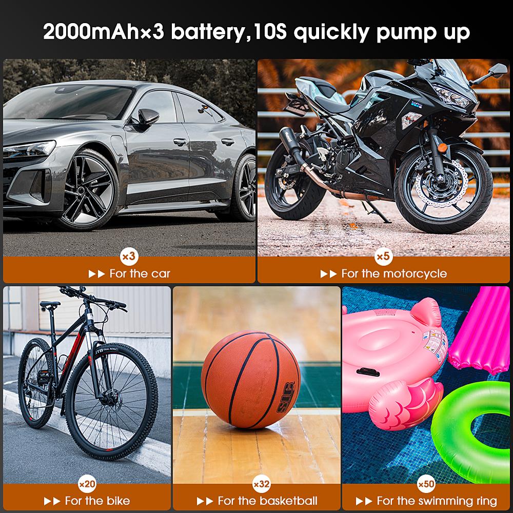 Carsun Kabellose Smart Pump, wiederaufladbare Auto-Luftpumpe mit LED-Lampe für Auto, Motorrad, Fahrrad, Reifenball, kabellose Mini-Auto-Reifenpumpe mit 150 PSI