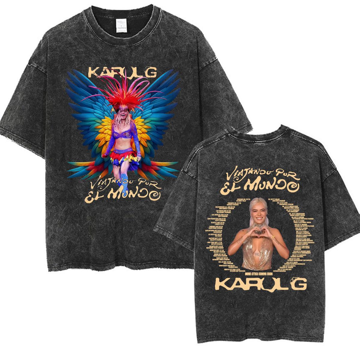 Karol G Tropicoqueta Tour New Album 2026 Vintage Washed T Shirts Men Women Fashion Aesthetic T-shirt Casual Cotton Loose T Shirt S разноцветный