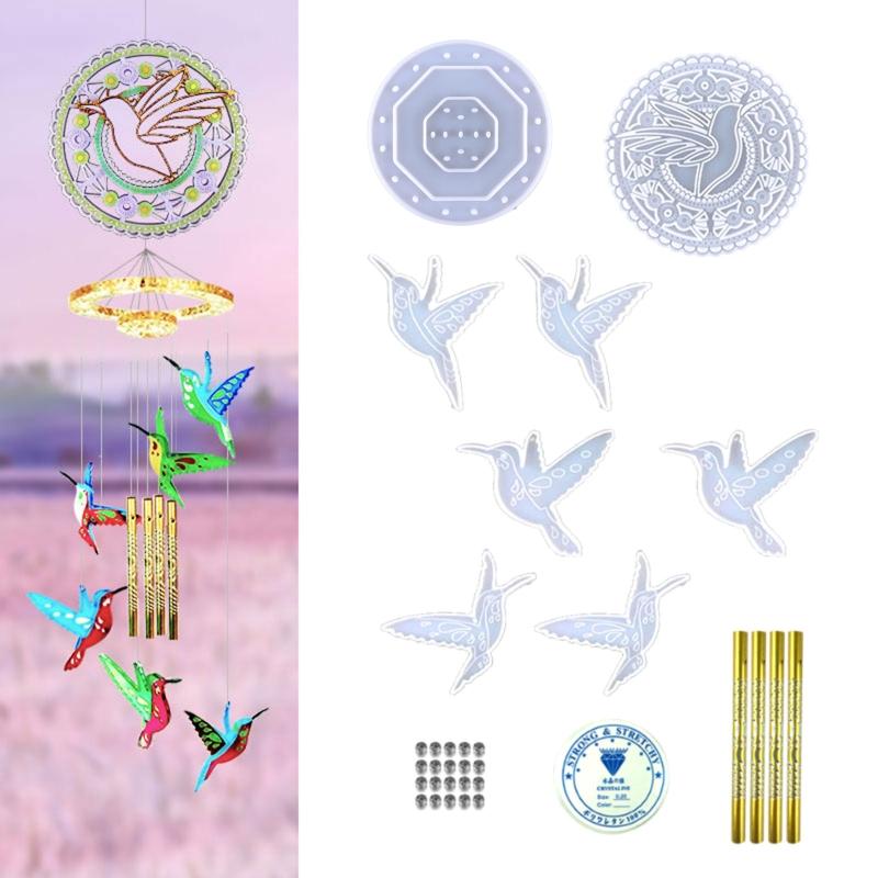 Little Hummingbird Glossy Silicone Mold Wall-mounted Wind Chime Mold DIY Keychain Pendant Epoxy Resin Crafting Mold