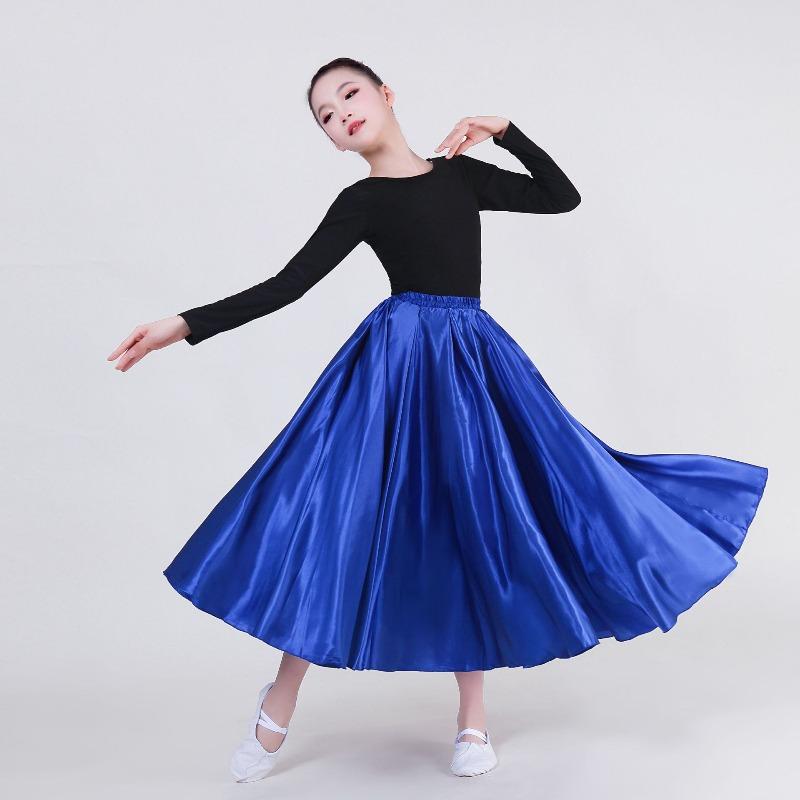 Girls Spanish Flamenco Skirt Big Swing Dance Costume – Kids Ruffled Tiered Performance Skirt for Stage Opening Show