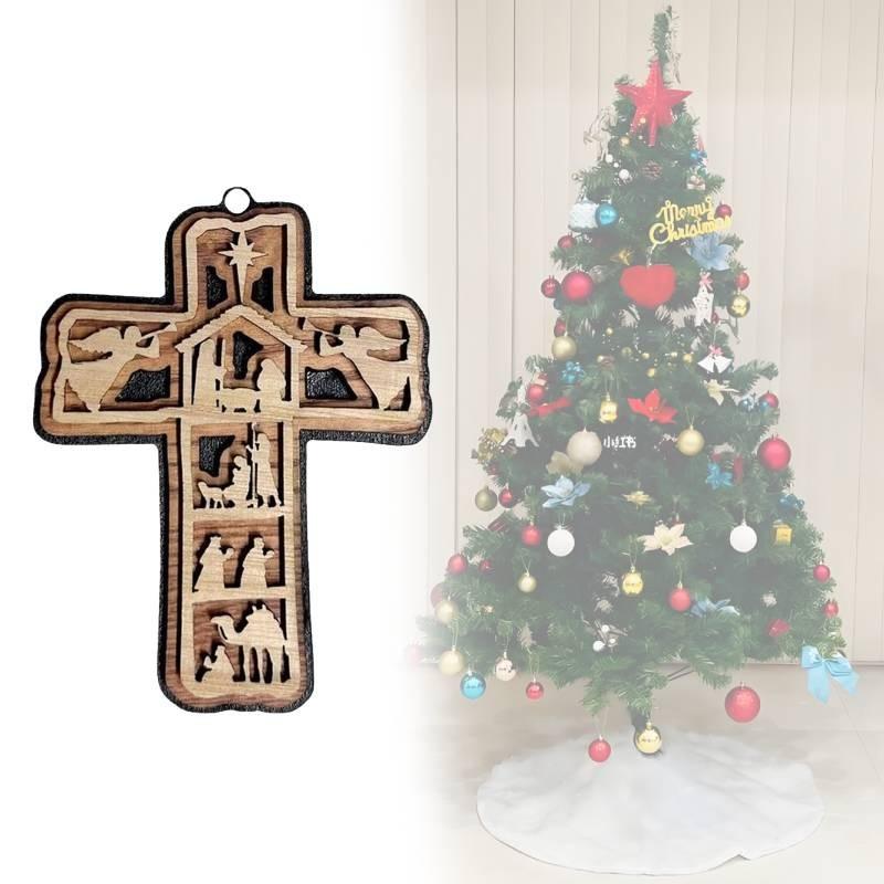 Christmas Multilayer Cross Pendants Decorated Wooden Decorations Party Gifts