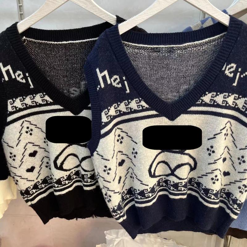 Korean Fashion Sweater Vest Women V Neck Sleeveless Autumn Harajuku Doodle Bear Loose Knitted Pullover
