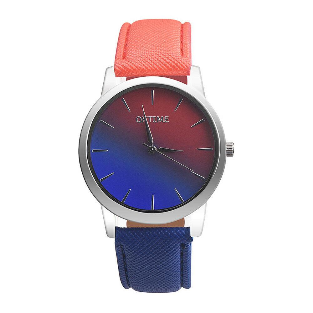 Elegant Women Rainbow Design Analog Quartz Sport Wrist Watch With Artificial Leather Band