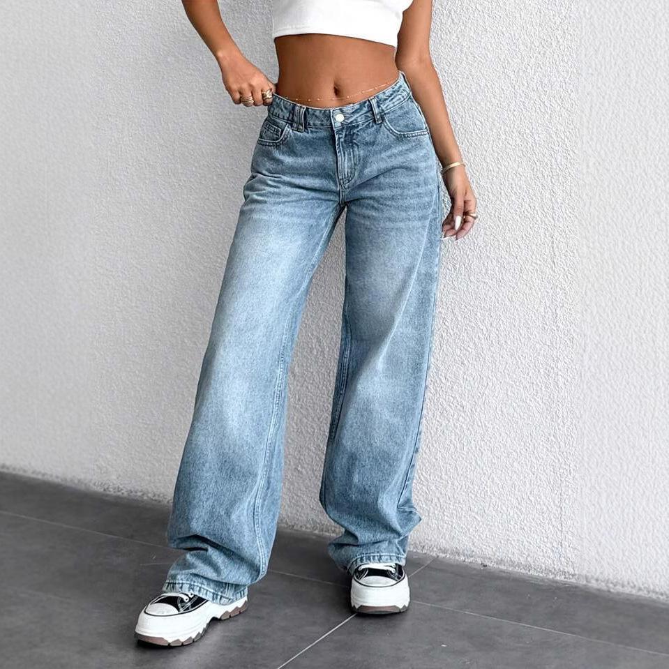 Women High Waist Wide Leg Jeans Loose Baggy Denim Pants Vintage Washed Casual Long Trousers