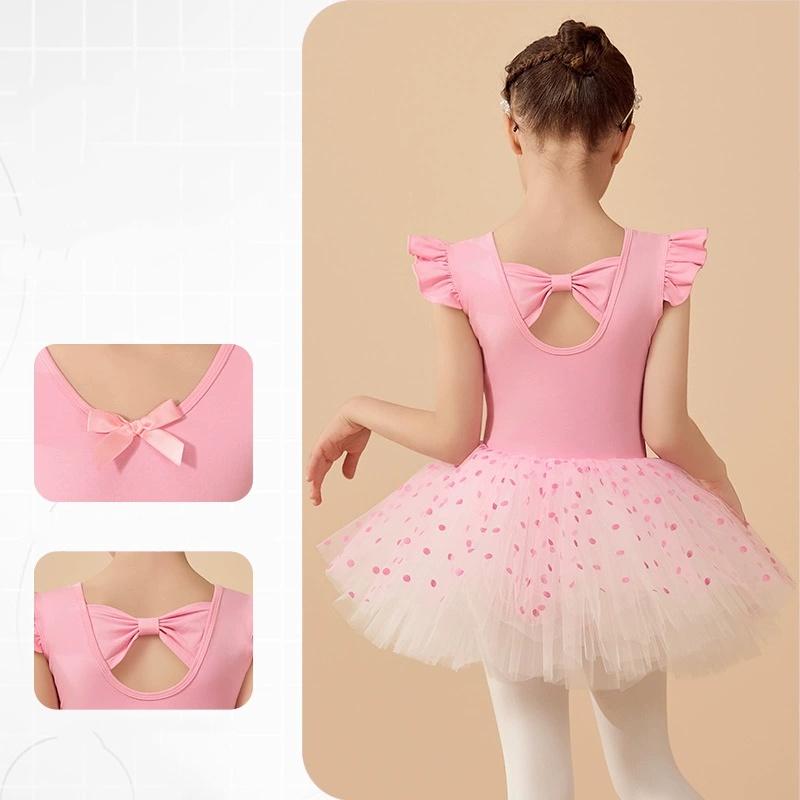 Mädchen Ballett Trikot Kleid Rosa Tanz Trikot mit Tutu Kurzarm Ballerina Kleid für Kleinkind Mädchen