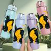 1PC Dual Black Yellow Cats Art 750ml Color Plastic Sports Water Bottle Leakproof Flip Straw Lid Suitable for Sports Office Home Use