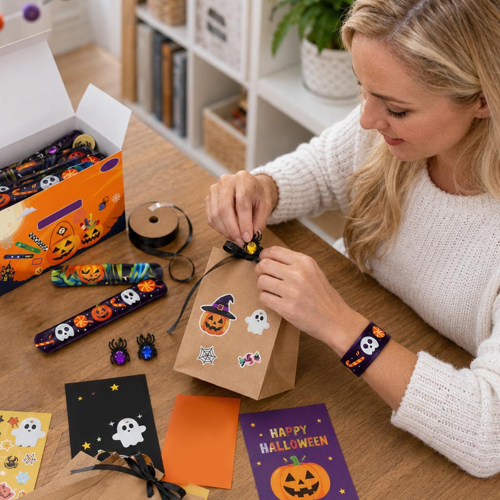 170PCS Halloween Party Favors Assortment for Kids or Treat Goodie Bag Fillers Bracelets Rings Webs Bulk Toys Set for School Prizes Birthday Supplies