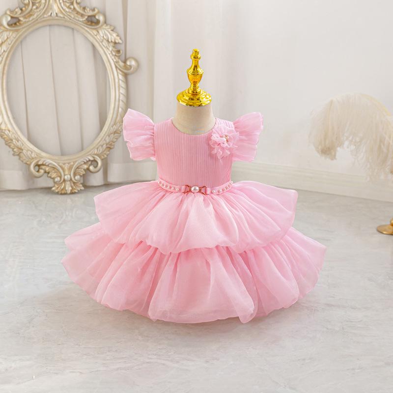 Frühlings-/Sommer-Festkleid für Kinder mit Perlen & 3D-Blumen - Kleinkind & Kleinkind