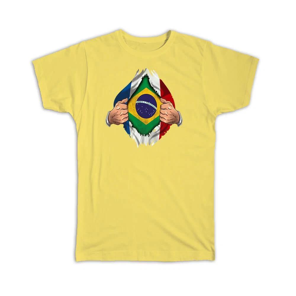 Gift T-Shirt : Brazil French Flag Chest Brazilian S